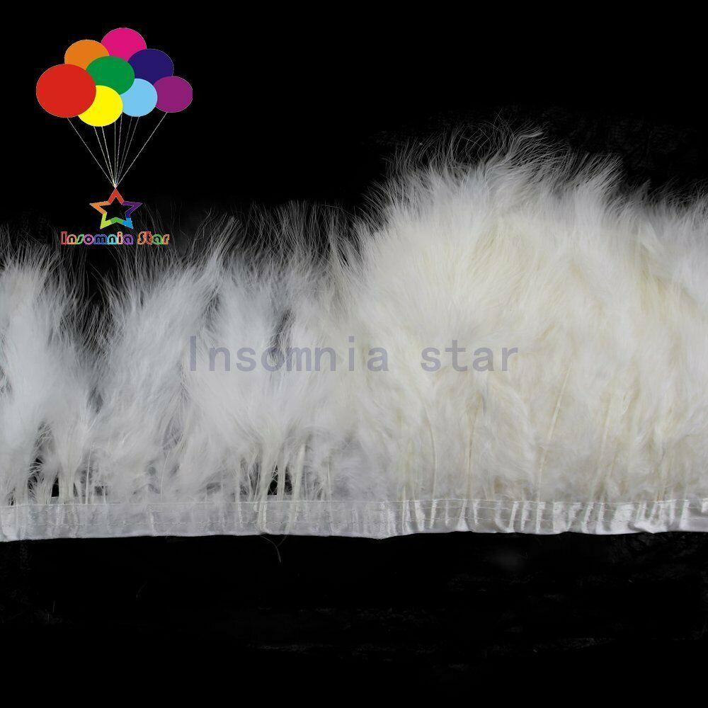 White 2Meters Fluffy Turkey feather Trim 15-17cm Dyed Marabou feathers on Ribbon