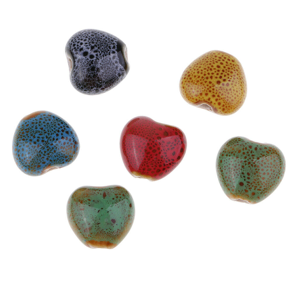 30 Pcs Heart Colorful Loose Enamel Ceramic Beads Charms For Jewelry Making