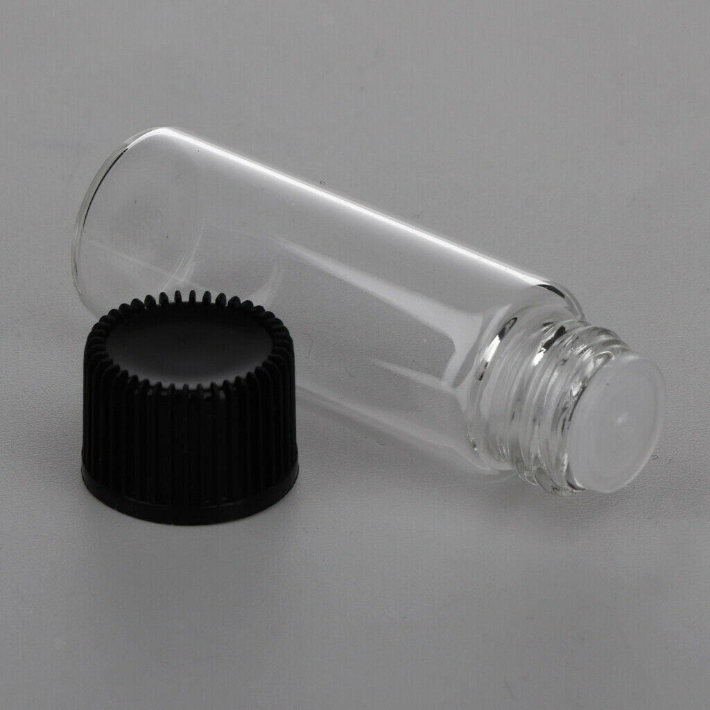 20x5ML Mini Empty Essential Oil Sample Bottles w/ Screw Caps Clear+Black