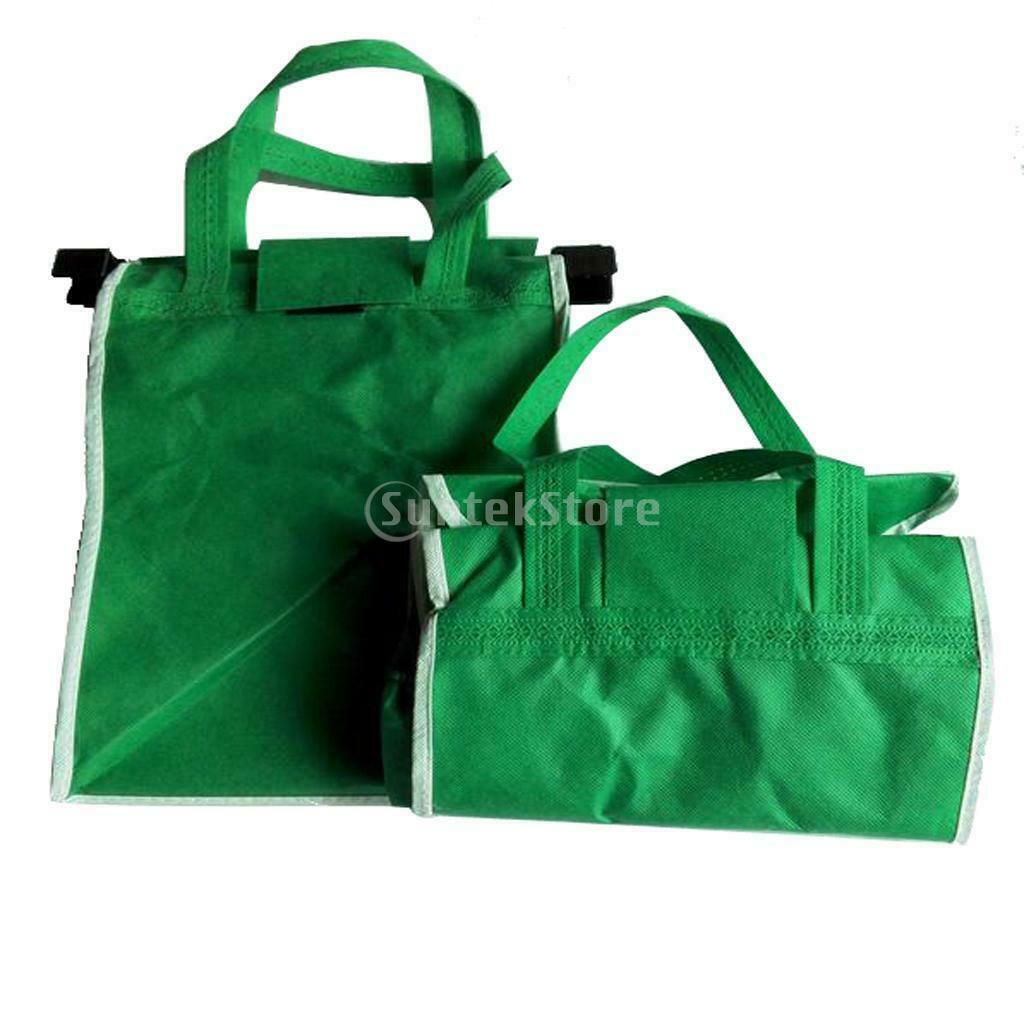 2Pcs Foldable Reusable Supermaket Shopping Cart Grab Bags with Clips