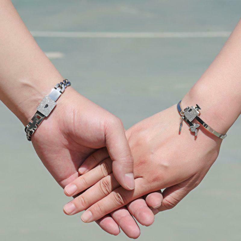 His Hers Love Heart Key Lock Macthing Bangle Bracelets  Lovers Jewelry Set Gifts