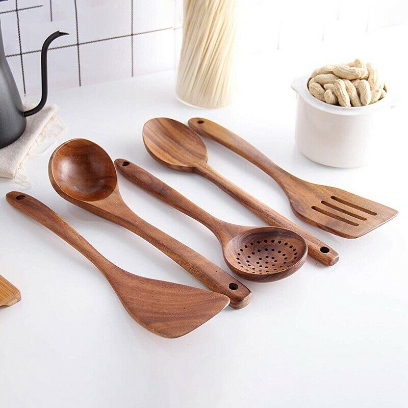 Healthy Cooking Utensils Set Wooden Cooking Tools Natural Nonstick Hard Wood SD5