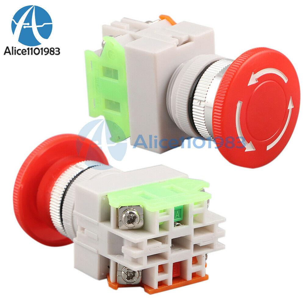 5PCS AC 660V 10A Mushroom Cap 1NO 1NC DPST Emergency Stop Red Push Button Switch