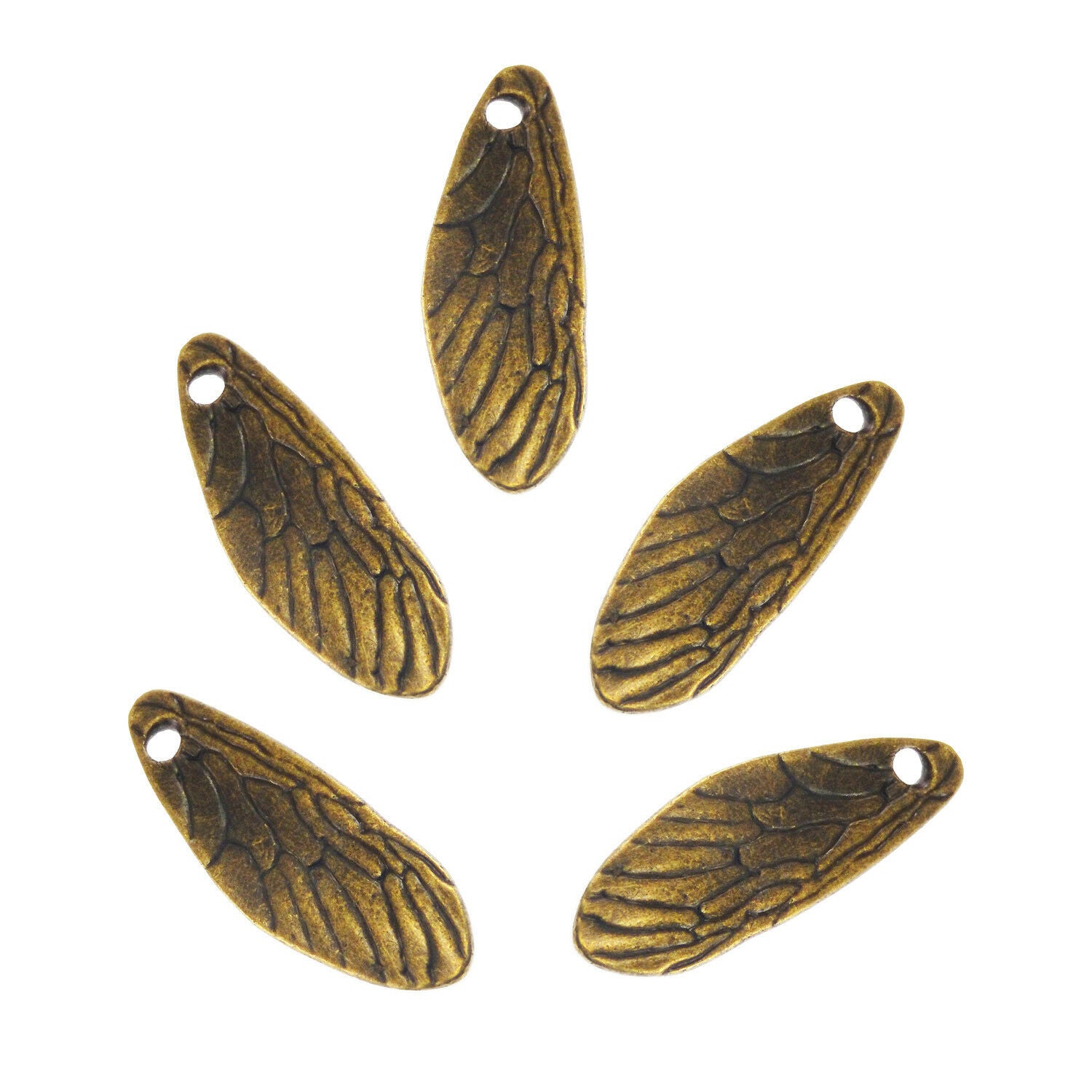 5pcs Retro Bronze Insect Wing Charm Bracelet Alloy Pendant Jewelry Craft 41x14mm