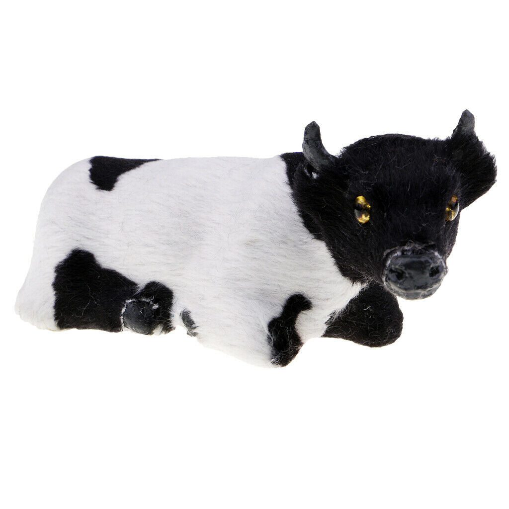 Faux Plush Cow Realistic Animal Figures Home Decor Christmas Gift 12x5x6cm