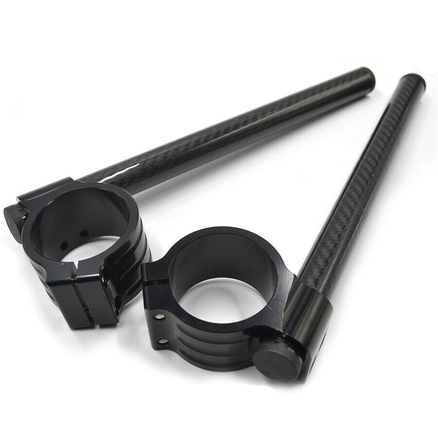 2x Carbon Fiber Clip-On Motorcycle 7/8" Handlebars 35mm Fork Tube For Cafe Racer
