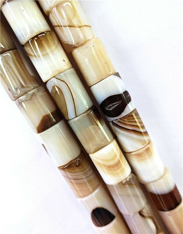 1 Strand 19x15mm Brown Stripes Onyx Agate Cylinder Loose Beads 15.5inch HH8460