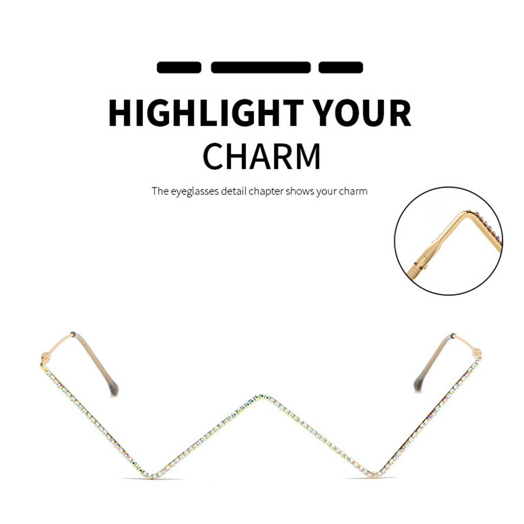 4 Pieces Luxury Crystal Eye Glasses V Shape Metal Frame Lensless Eyewear