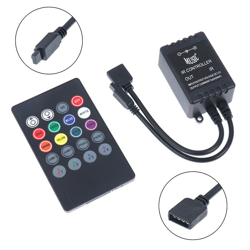 20 Key 12-24V Music IRController Black Sound Sensor Remote For RGB LED St.l8