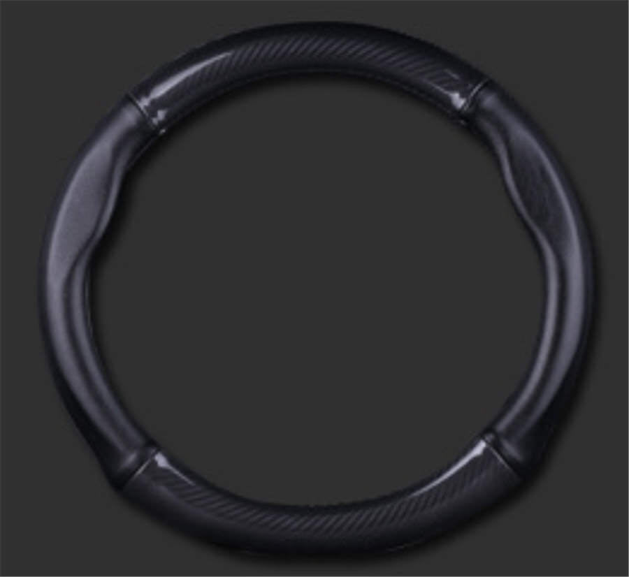 1PCS Carbon Fiber Steering Wheel Cover + Black leather cover For 38cm Diameter