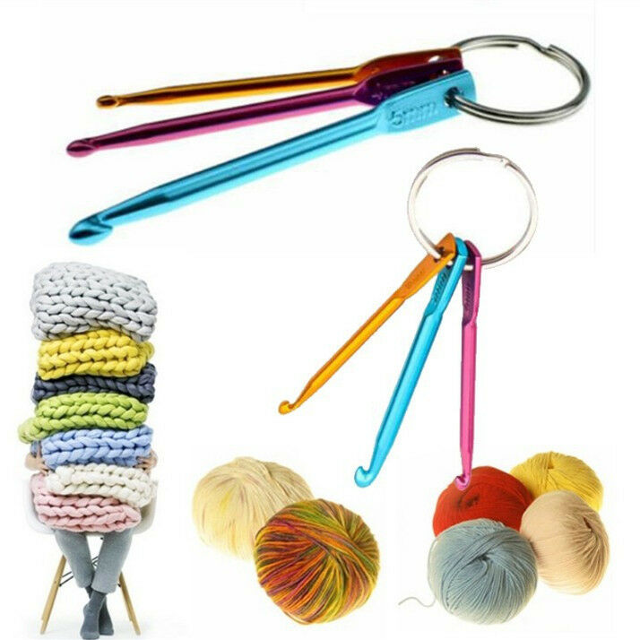 Hot 3pcs Aluminum Weaving Crochet Hook Knitting Needle Sturdy Case Key Ring Set