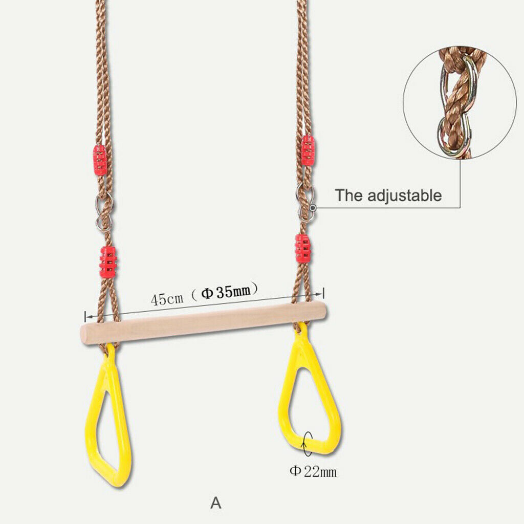 Wooden Trapeze Swing Plastic Triangular Gym Rings Fun Garden Play Yellow