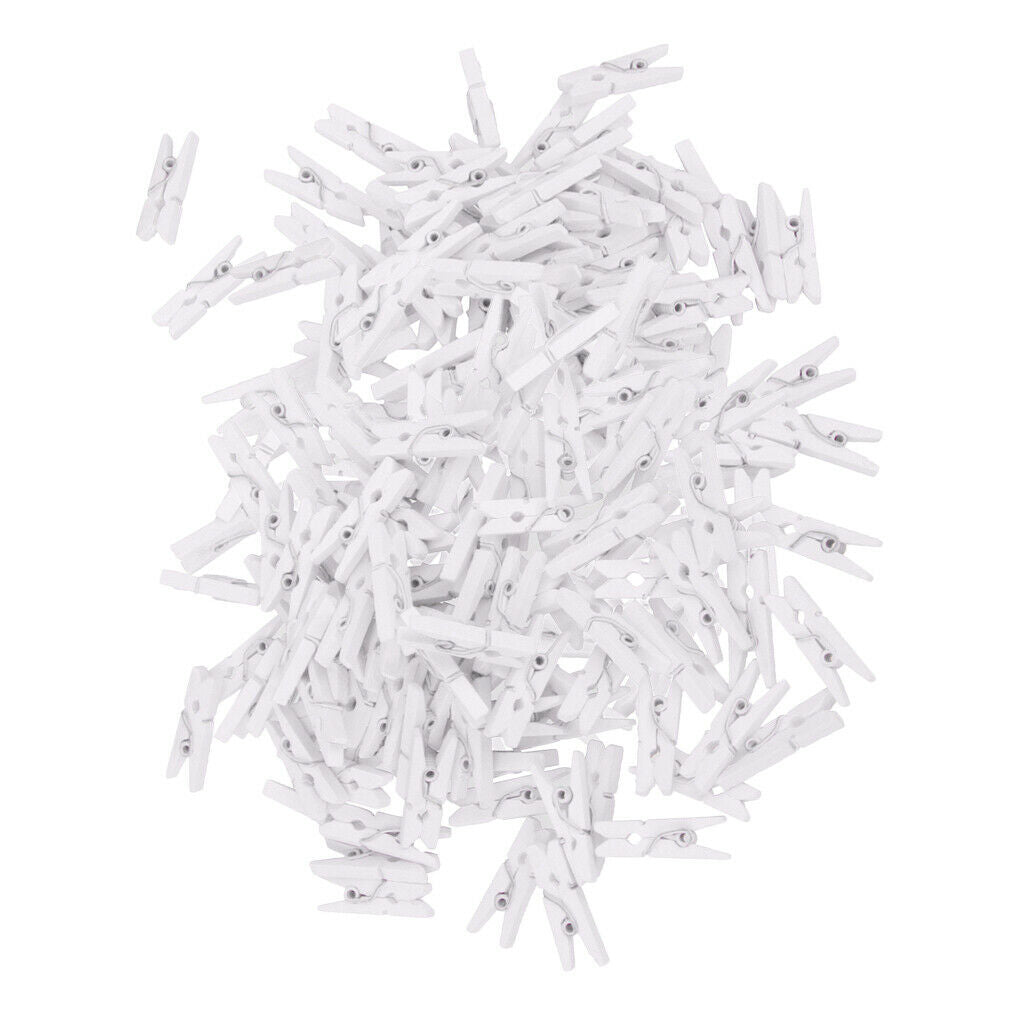 100Pieces White Mini Wooden Clips Clothes Photo Paper Peg Clothespin Craft Clips