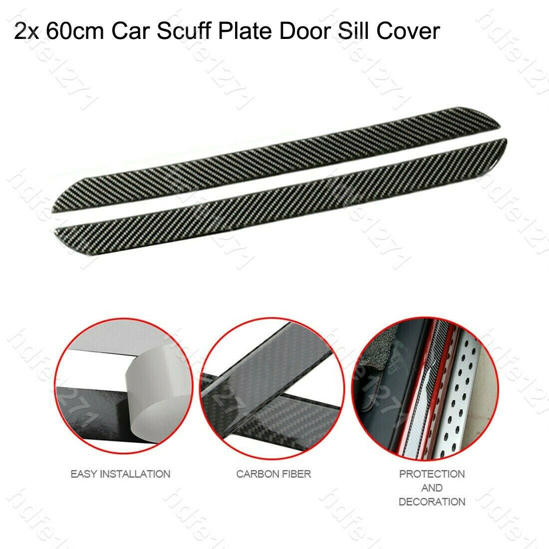 2x 60cm Carbon Fiber Car Door Scuff Plate Sill Cover Panel Guard Step Protector