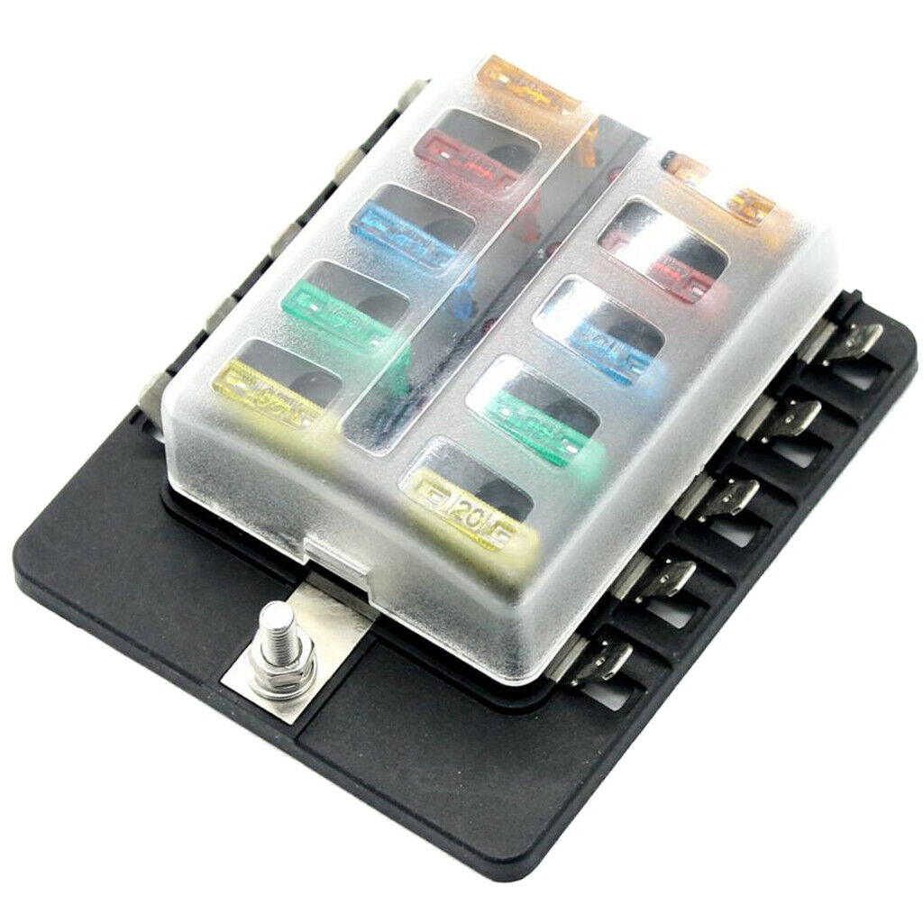 32V 10 Way Blade Fuse Box Holder LED Warning Light for RV Boat Marine Truck