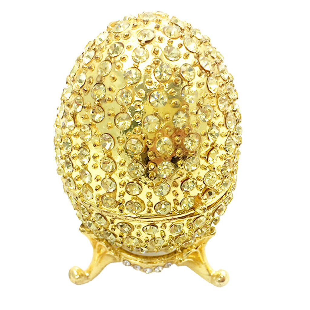 Rhinestones Enamel Egg Shape Jewelry Trinket Box Storage Gift Home Decor