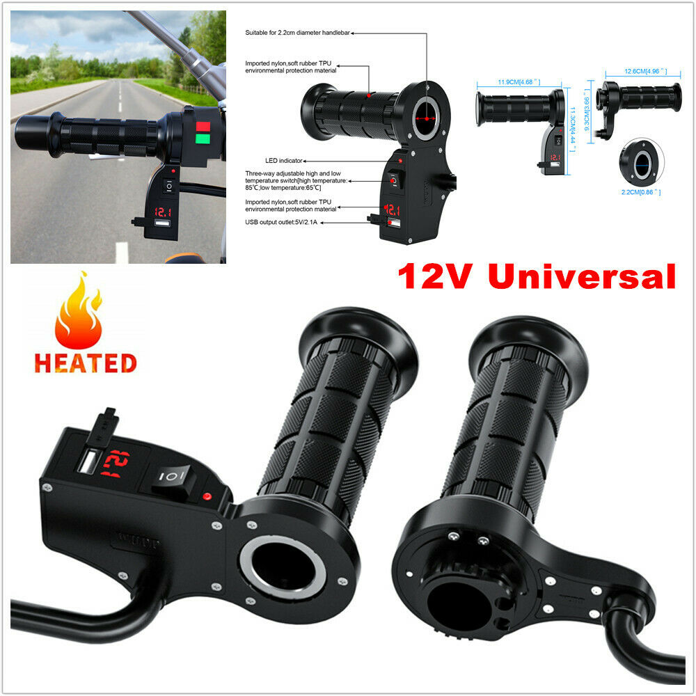 12V Motorcycle Electric Heating Handle w/ Switch Digital Display High Low Temper