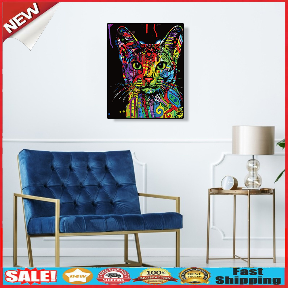 Colorful Cat DIY Oil Painting By Number Acrylic Paint On Canvas Home Decor @
