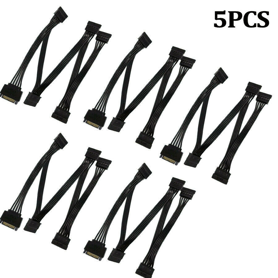 5Pcs SATA Power Cord Hard Disk Expansion Cable 15Pin 1 to 5 Serial Port Cable