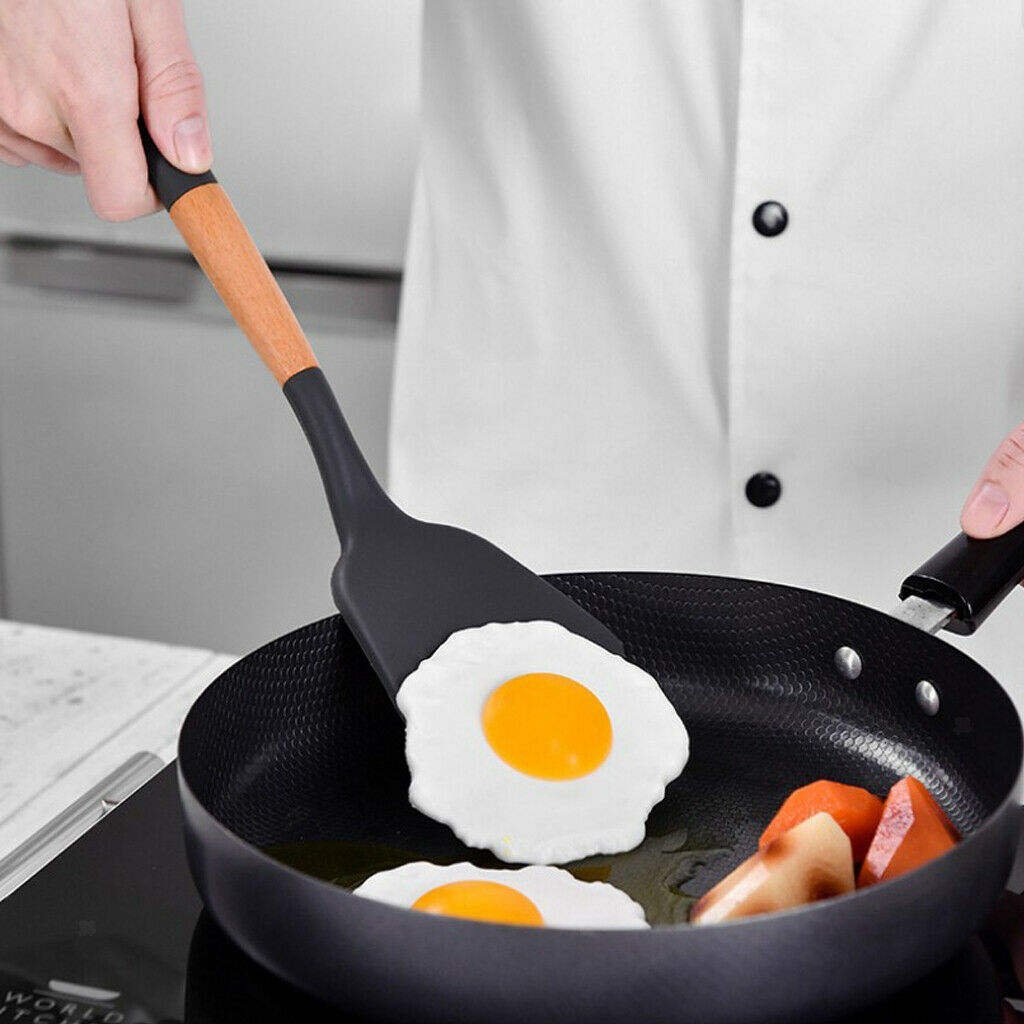 Outdoor Camping Kitchen Utensil Set Silicone Cooking Tool with Wood Handle B