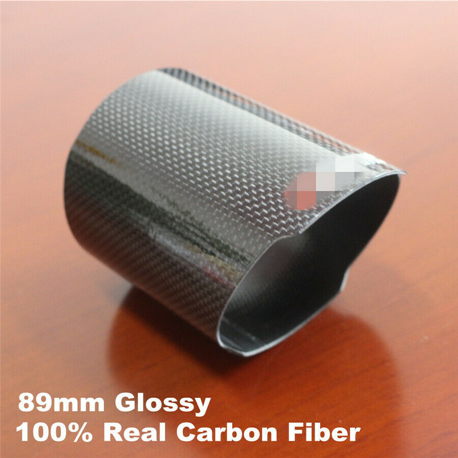 Inlet 89mm Glossy Real Carbon Fiber Exhaust Muffler Tip Cover Car Exhaust Pipe