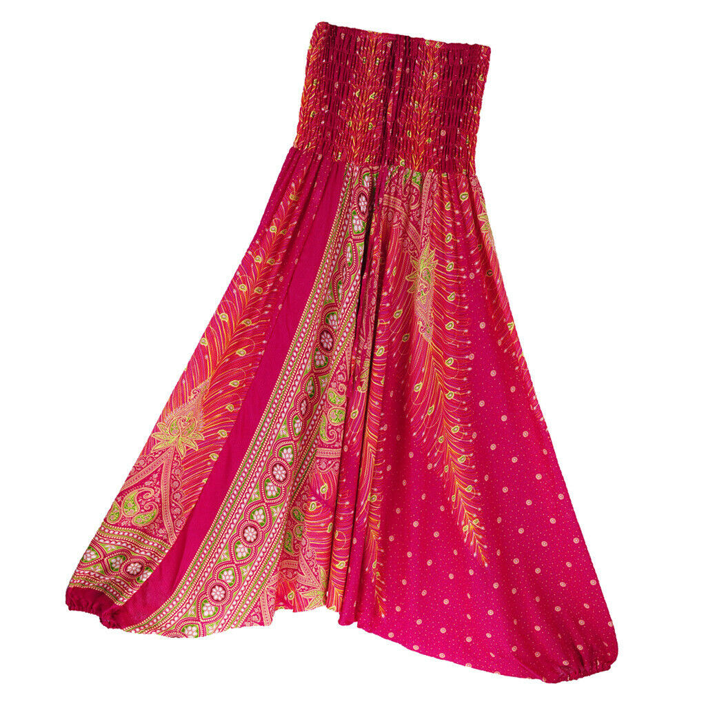 Women's Floral Print Harem Pants Boho Yoga Pants Long Beach Pants Pink