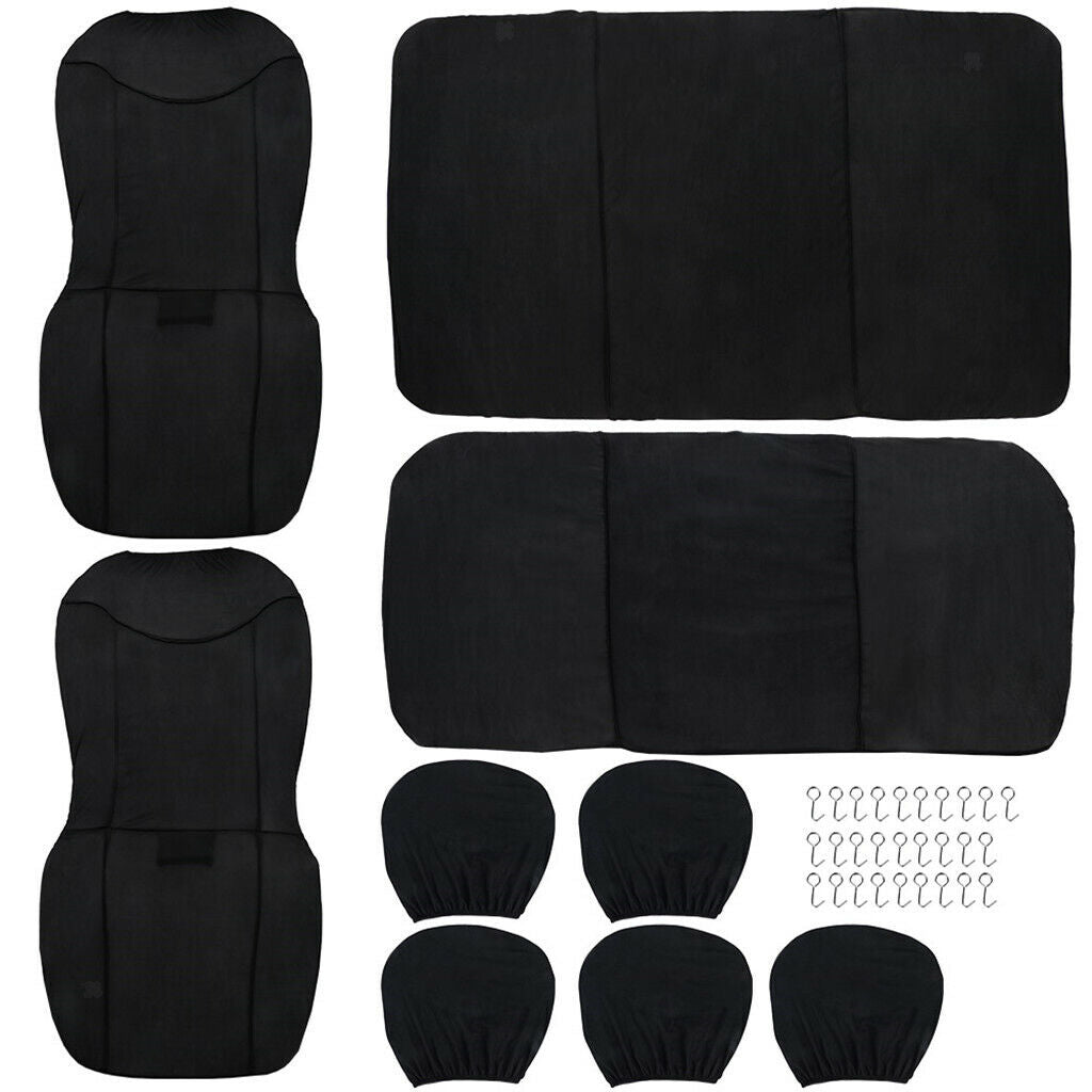 9pcs Cloth Fabric Car Seat Covers - Car Interior Protection, Classic Black