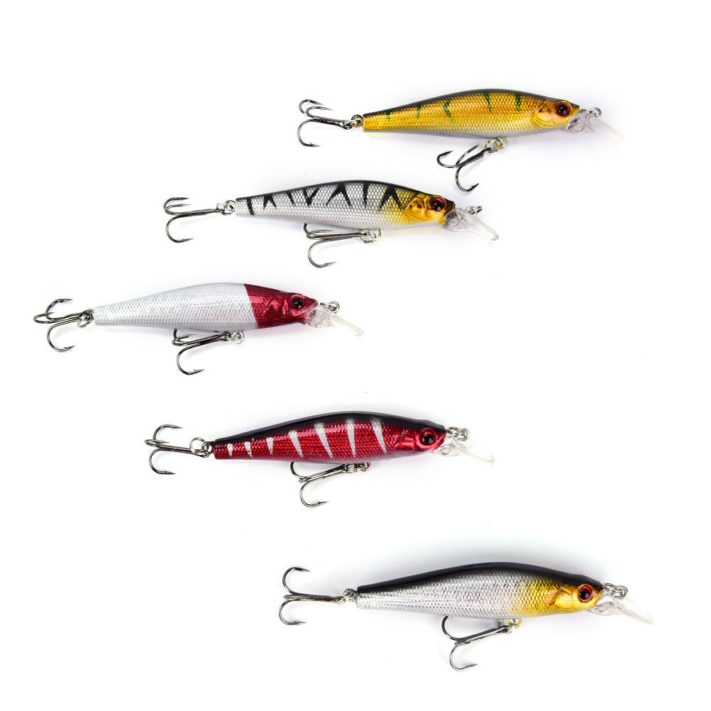 5x/set plastic minnow fishing lures floating rattles bass crankbait 8.5cm/ Lt