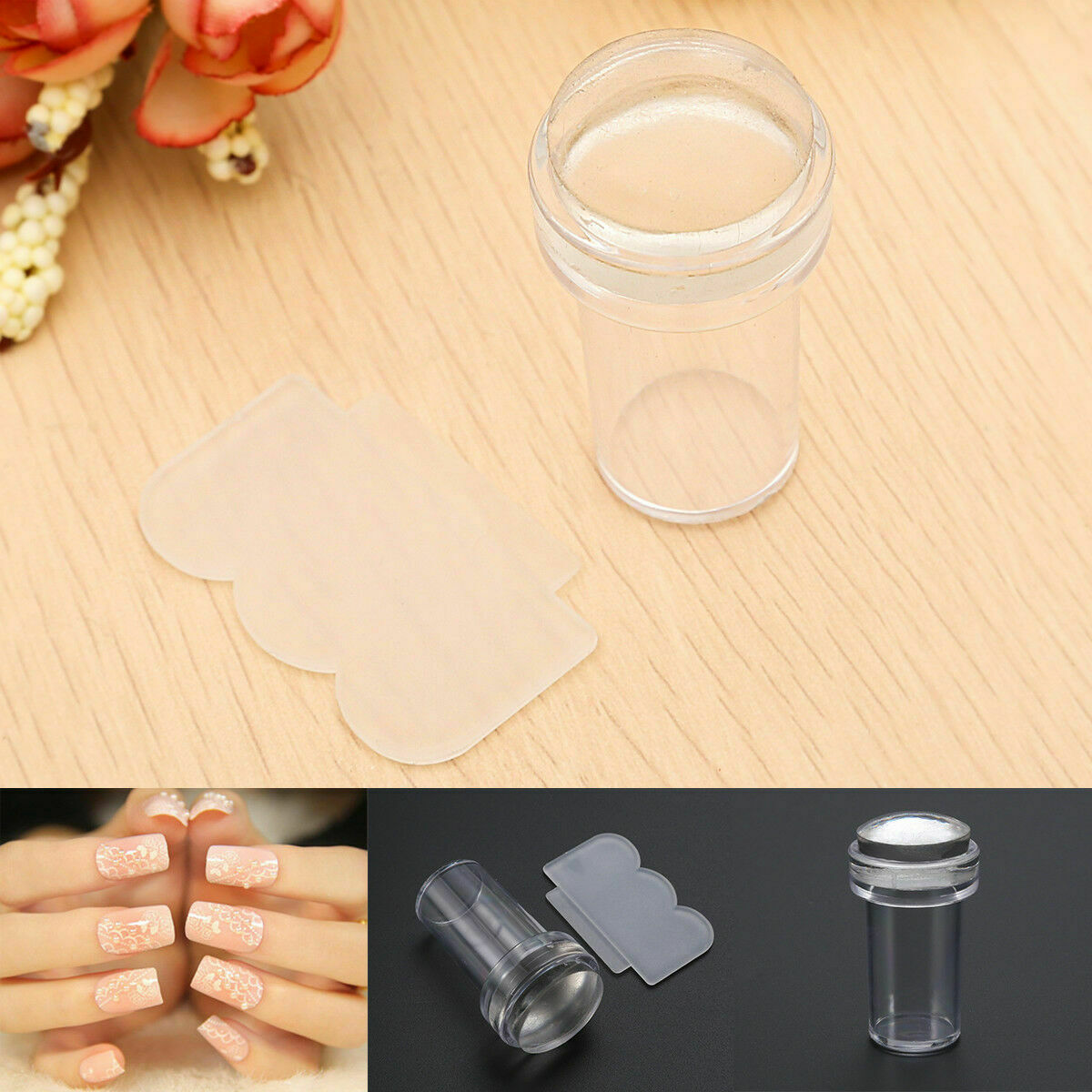 Clear Nail Art Stamper Manicure Jelly Silicone Stamper & Scraper Transfer Tool