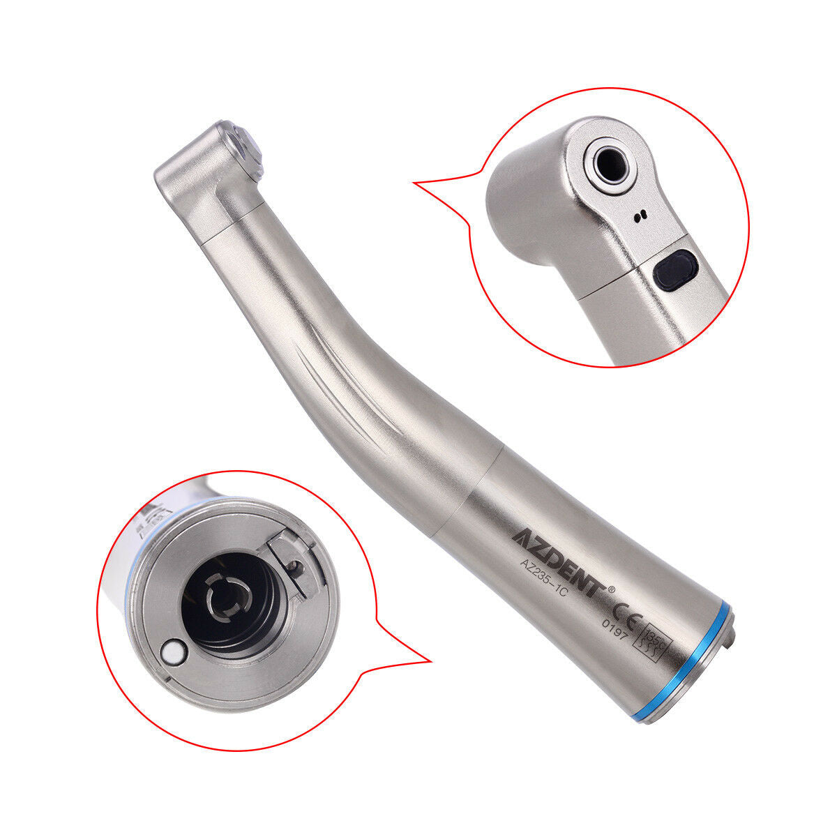 Dental Contra Angle Handpiece Internal Spray 1:1 LED Fiber Optic Push AZDENT UK