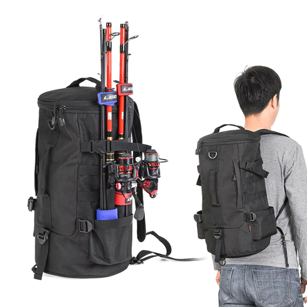 Round Large Capacity Fishing Tackle Backpack Fishing Carrier Bag Black
