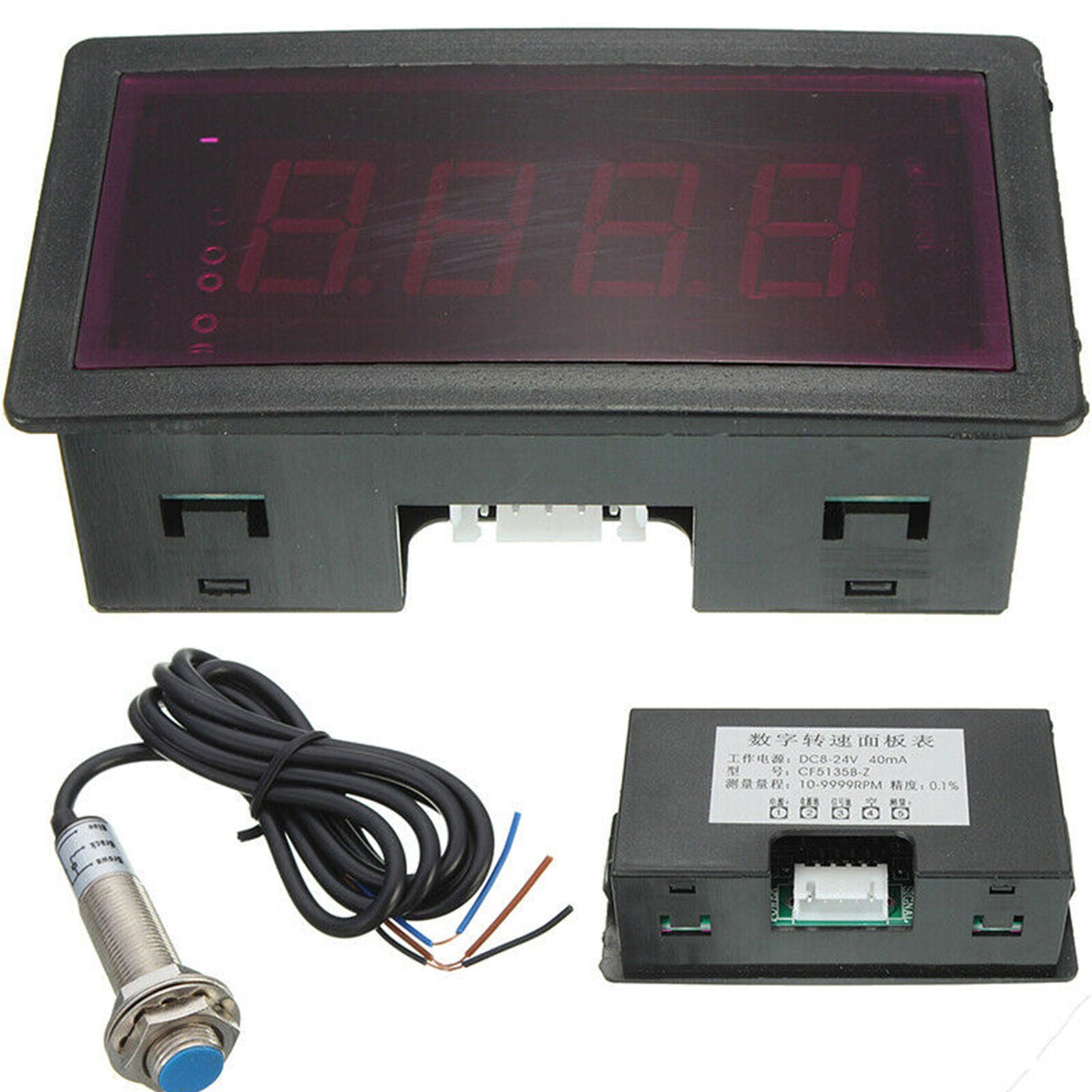 1Pc tachometer 4 digital red led tach rpm speed meter with hall switch senso