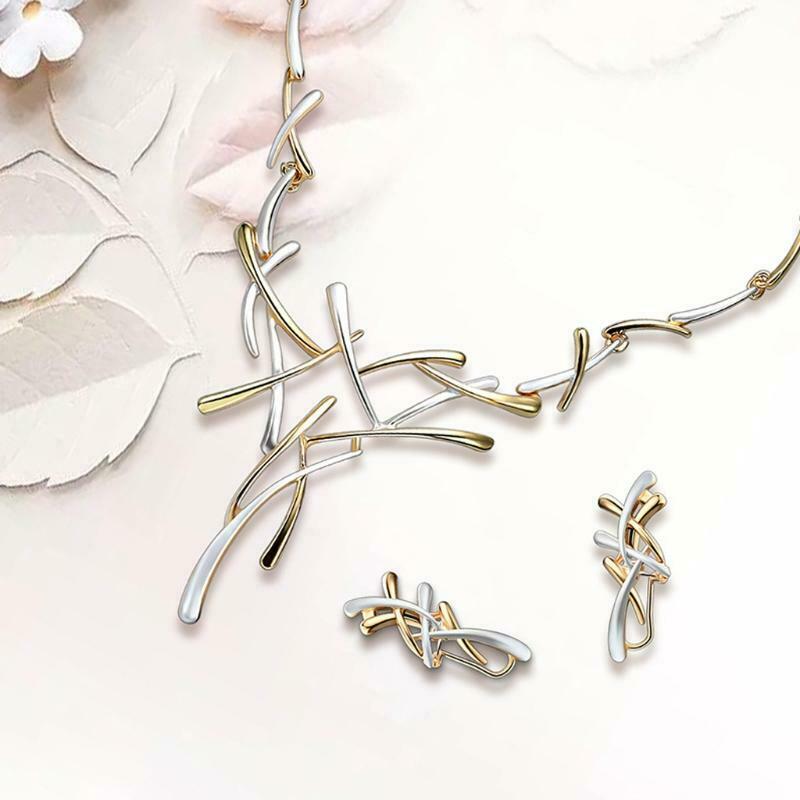 Women Luxury Necklace Ear Studs Set Wedding Bridal Girls Chain Pendant Earrings