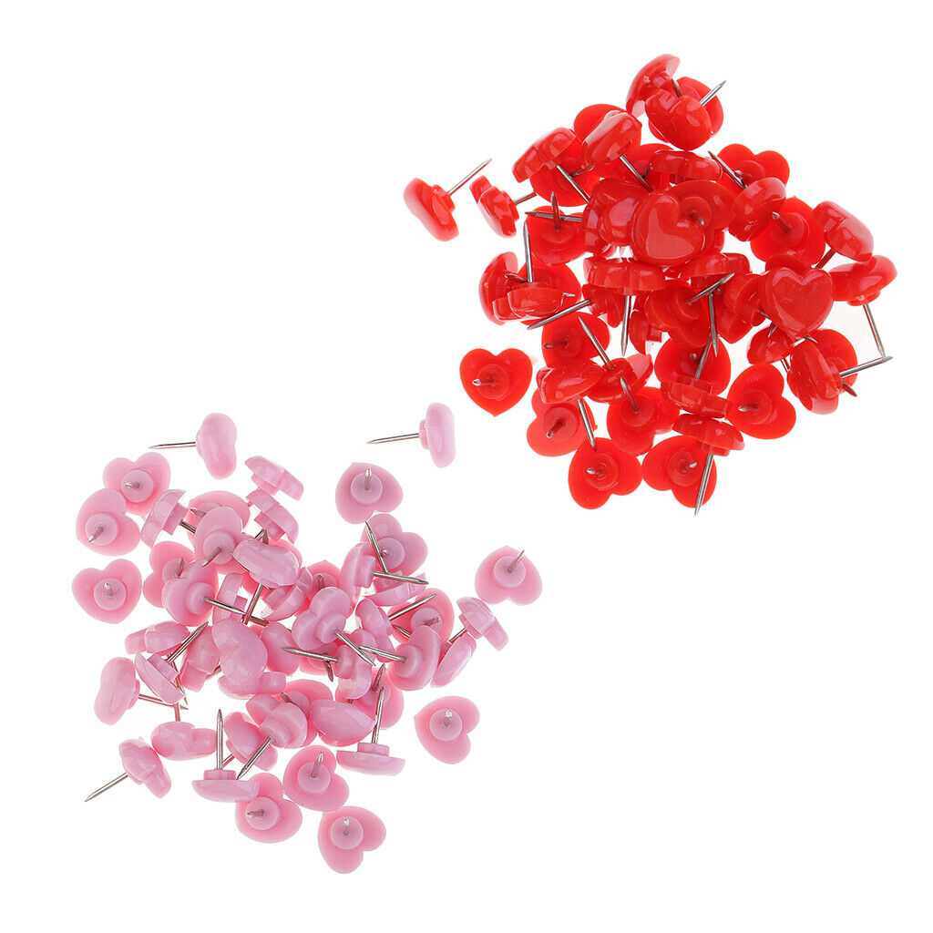 100x Heart Pins Drawing Pins Push Pins Stationery Thumb Tack 12mm Red Pink