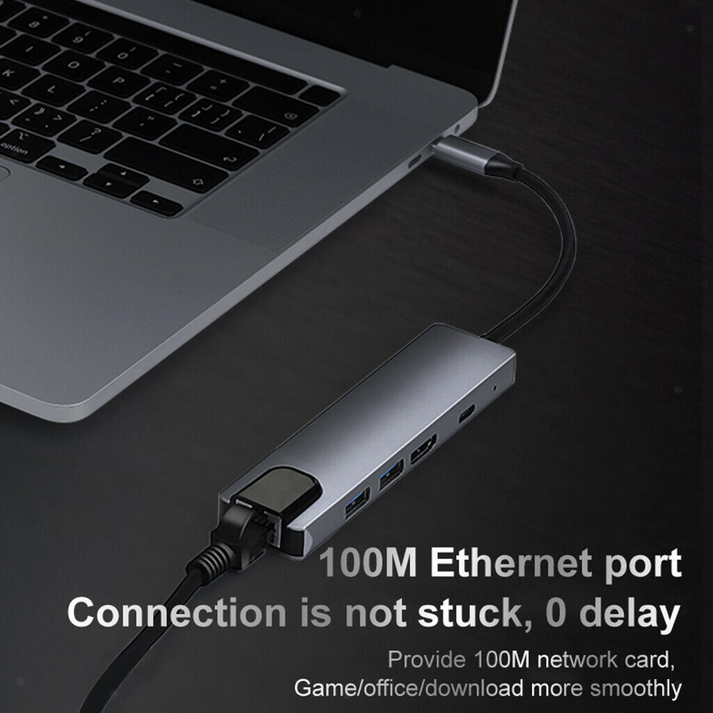 5-in-1 USB-C Type C to 4K   2x USB 3.0 PD HUB Ethernet Rj45 Lan Adapter