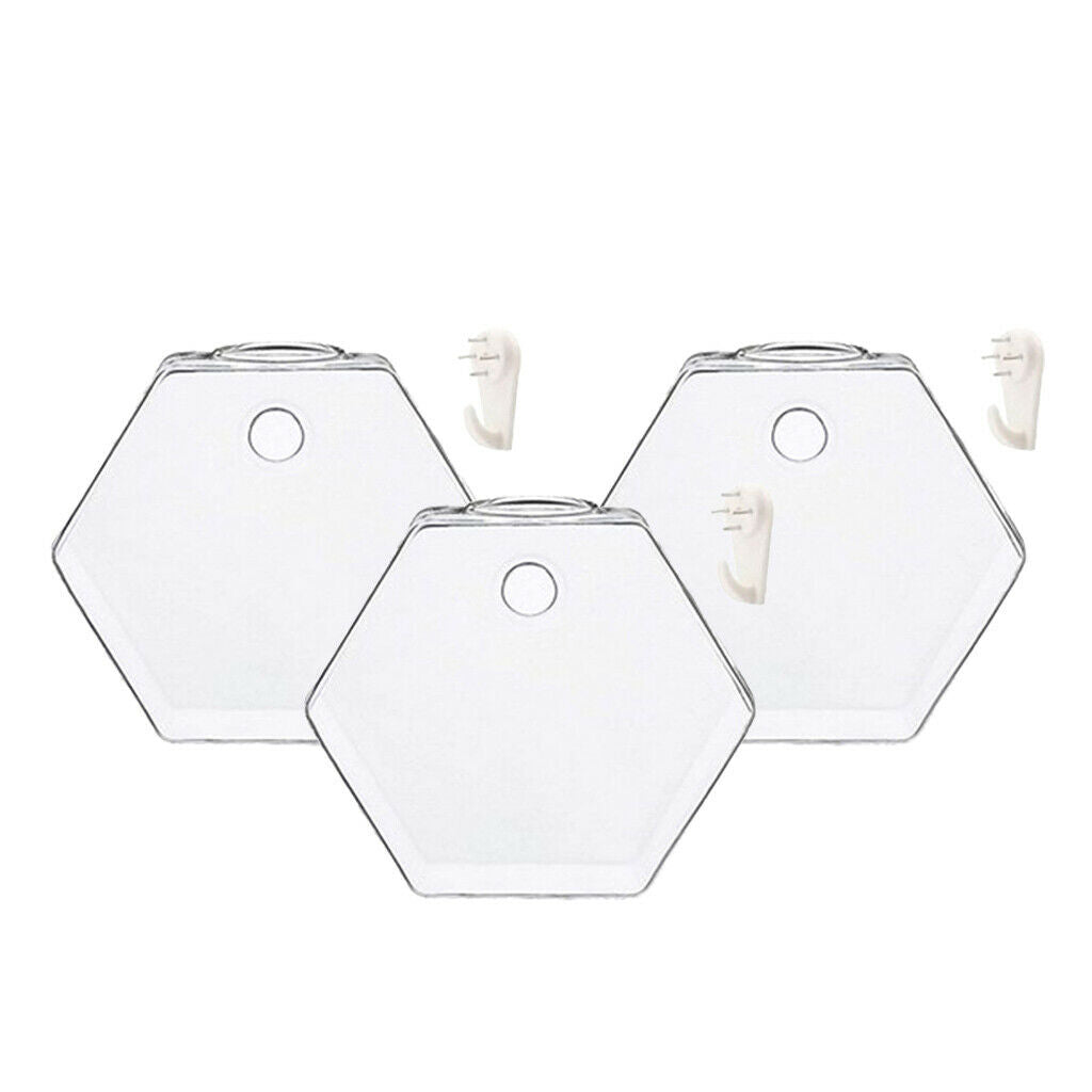 3 x Clear Hexagon Hanging Planters Small Fish Tank Wall Art Decor 13cm