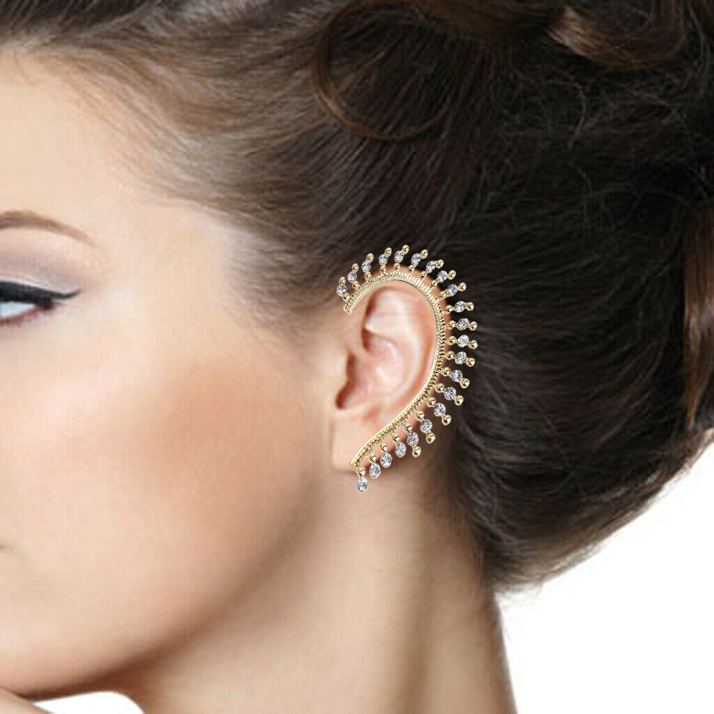 1PC Rock Punk Clear Rhinestone Decor Ear Cuff Wrap Earring for Left Ear