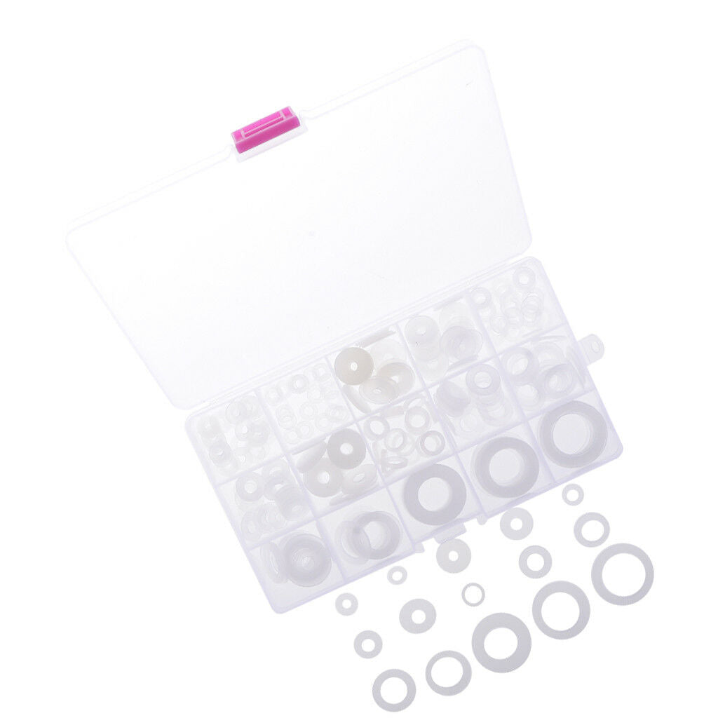 250Pcs [15-SIZE] White Nylon Insulating Flat Washers Gaskets Assortment Set