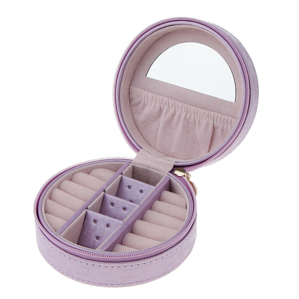 Portable Travel PU Leather Round Earrings Rings Ear Stud Jewelry Box Storage