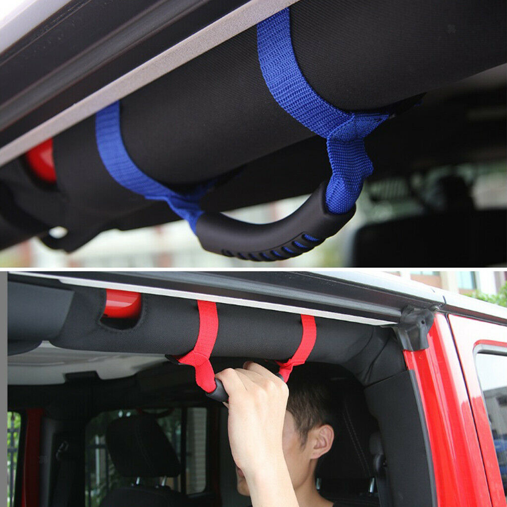 Roll Bar Grab Handle with Straps for Jeep Wrangler JK TJ YJ Blue