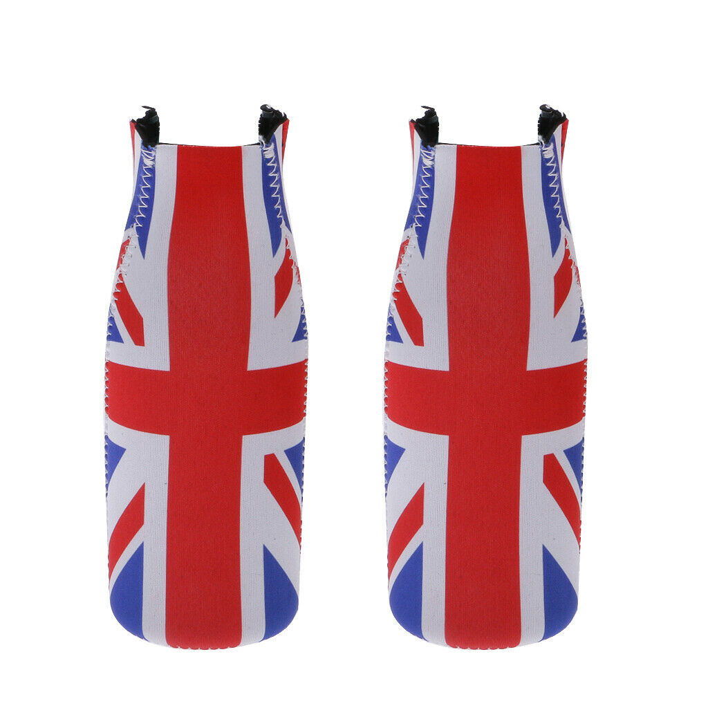 2 Pair Britain UK Flag Stubby Beer Soda Tin Can Chilling Wrap Cooler Holder