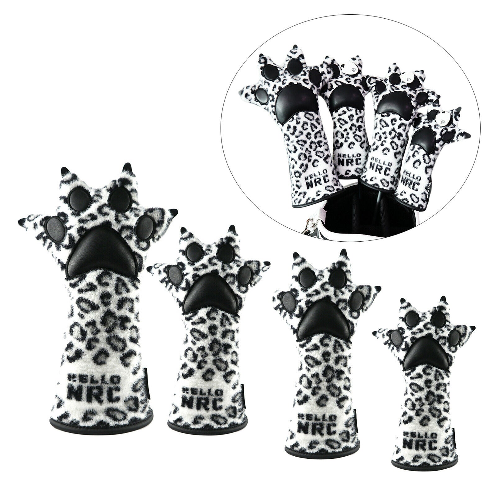 4Pcs Golf Wood Head Cover Leopard Pawl 400cc Headcover Protection Driver