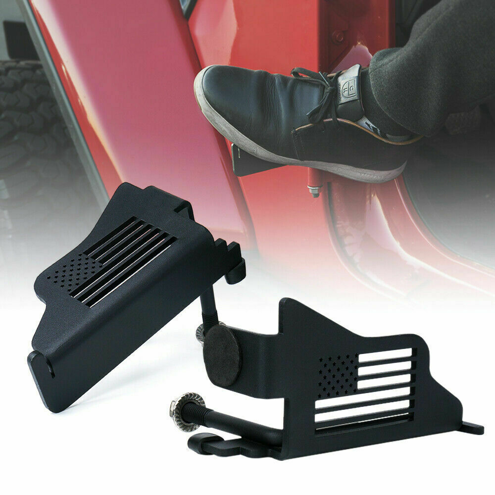 Flag Style Front Black Steel Foot Pegs Pedal for 2018-2021 Jeep Wrangler JL JLU
