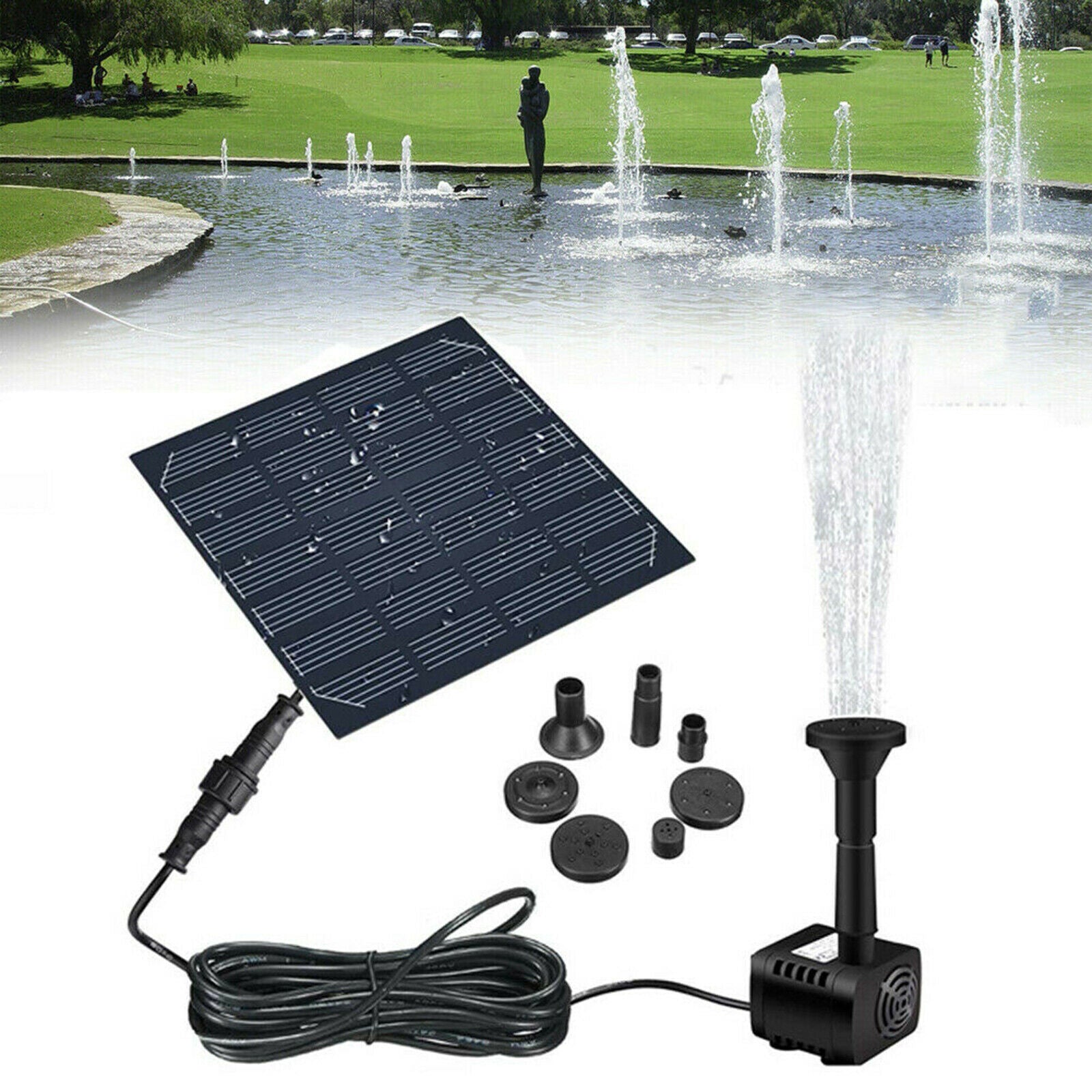 Solar Fountain with Panel Water Pump Outdoor Fountain 6 Sprinkler Heads