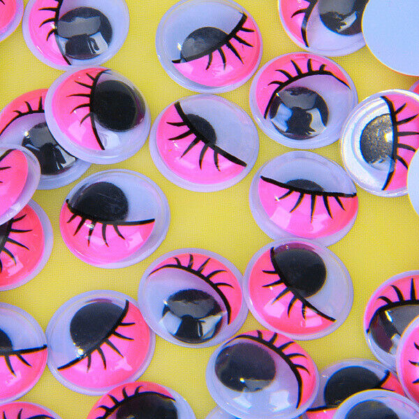 Plastic Movable Wiggly Eyes With Eyelash Pink 15mm