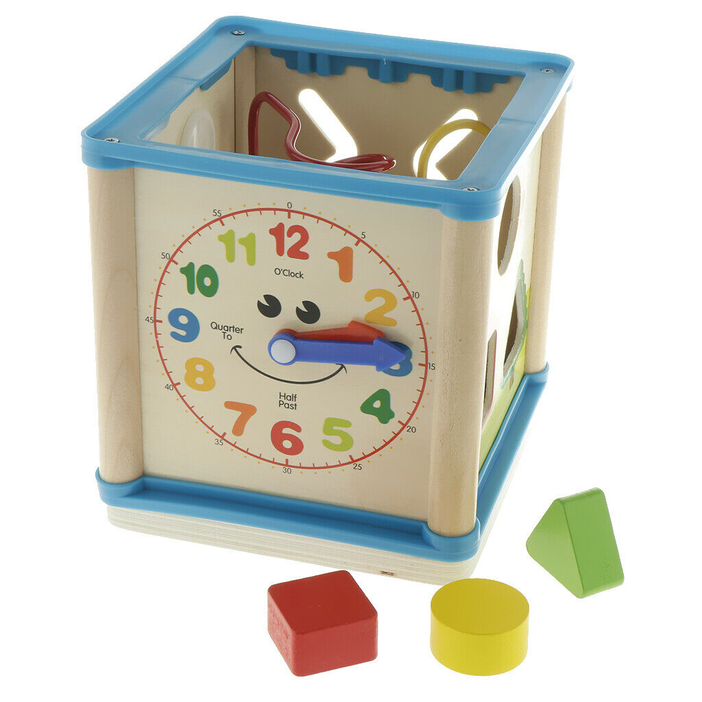 Wooden 5-Sided Activity Center with Beads Mazes, Gears, Shape Sorter Blocks,