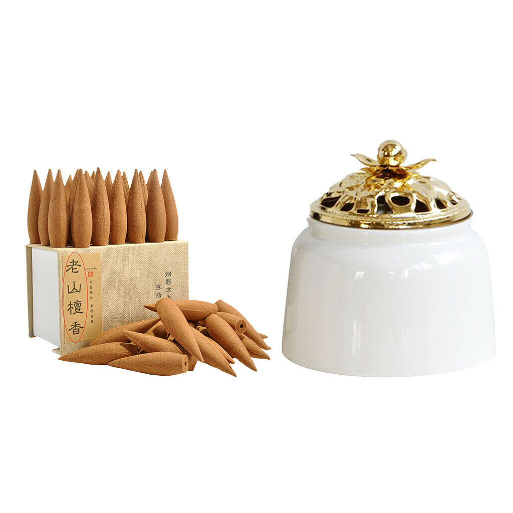 Ceramic Incense Burner(White) w/ Incense Cone(25pcs) Home Fragrance Decor