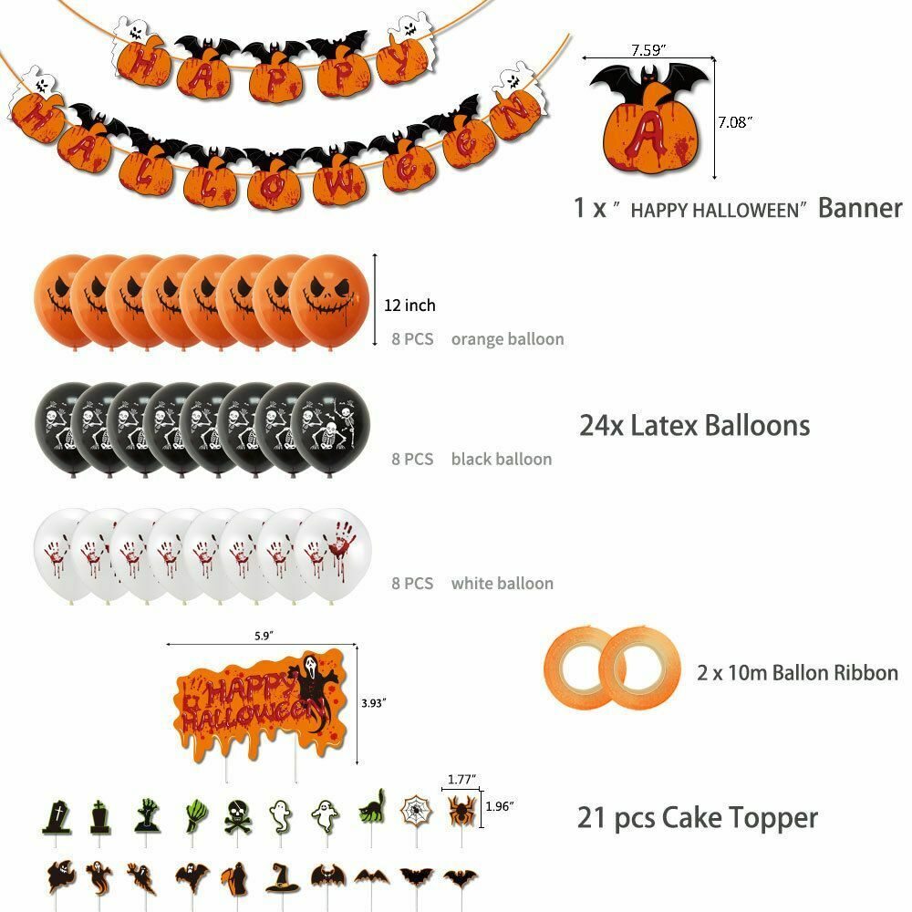 Festival Props Spider Cake Topper Banner Halloween Balloons Set Pumpkin Garland