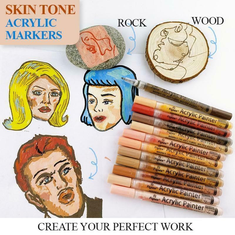 12Pcs Colorful Acrylic Paint Marker Pen Sets for Paper Rock Metal Cloth Canvas