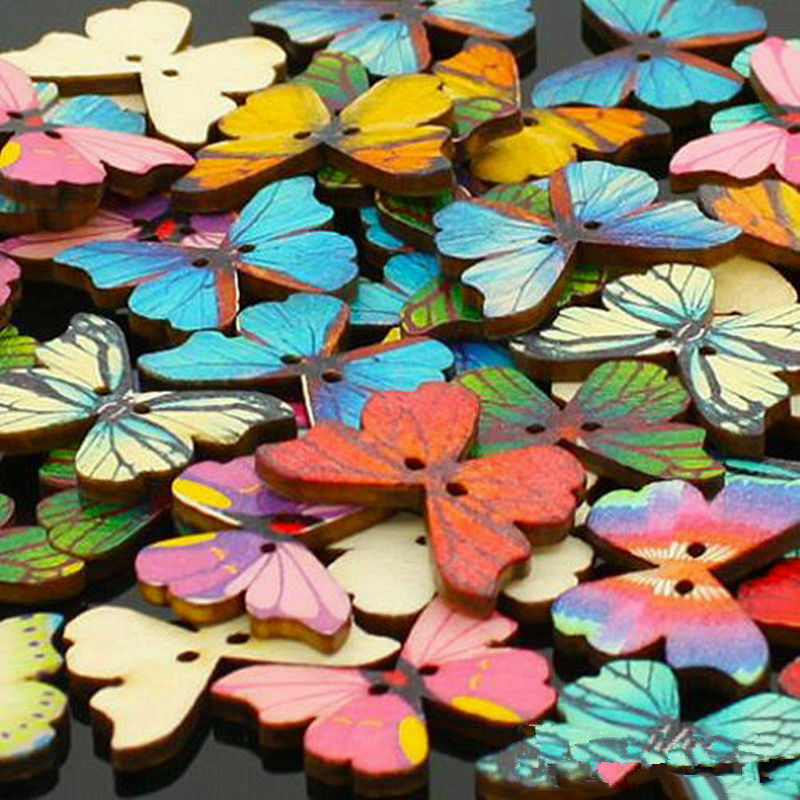 Lot 50x Mixed Bulk Butterfly Phantom Wooden Sewing Buttons Scrapbooking 2-Holes